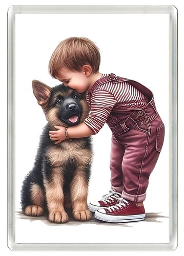 German shepherd puppy and boy - shepherd,