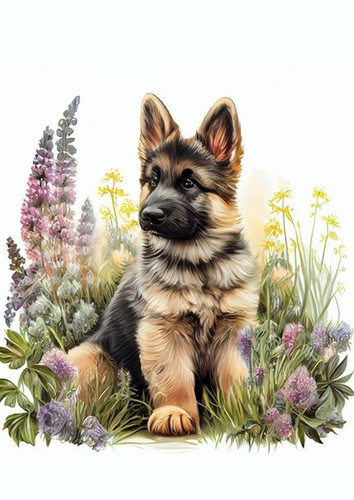 German shepherd dog greeting - german,